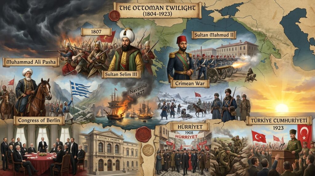 The Ottoman Empire: Decline, Reform, and the Birth of Modern Turkey (1804-1923)